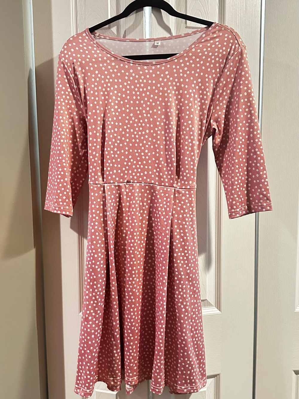 Women's Pink Polka Dot Midi Dress - Classic Fit-and-Flare